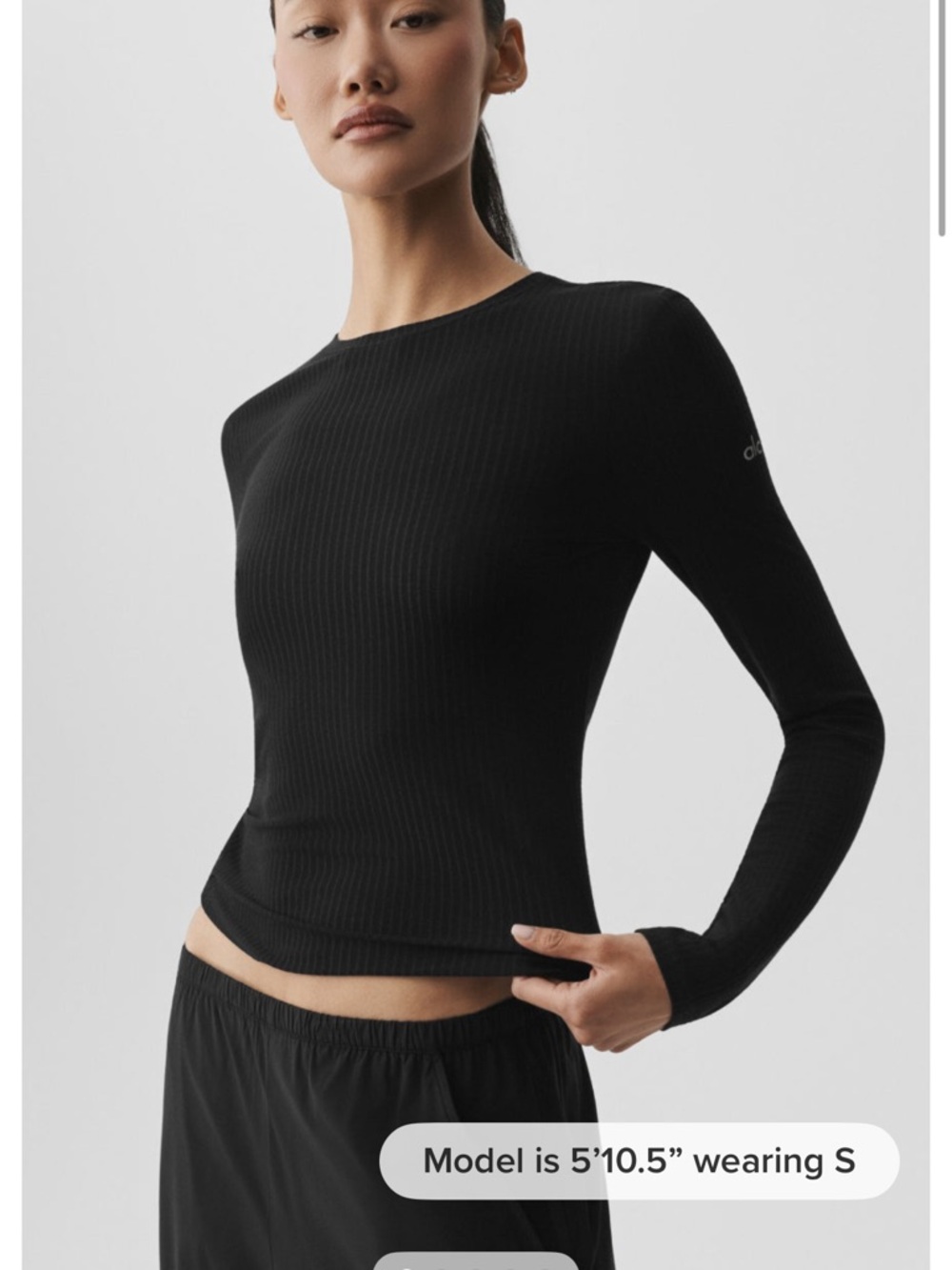 Alo Yoga Ribbed Sea Coast Long Sleeve Black Top Size S